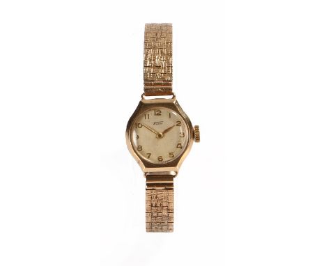 Tissot 9 carat gold cased ladies wristwatch, the signed cream dial with gilt Arabic numerals, manual wound, the case 19mm dia