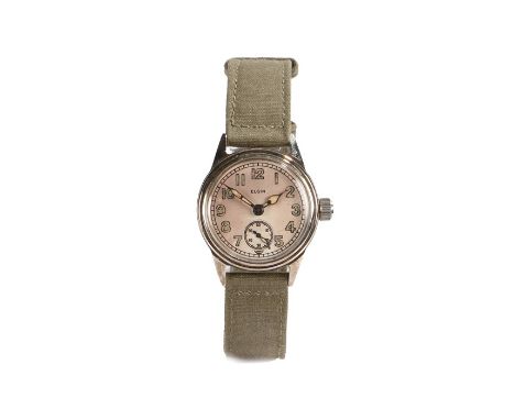 Elgin A-11 military style wristwatch, the signed white dial with subsidiary seconds dial at the 6 o'clock position, Arabic nu