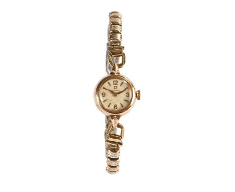Omega gold plated ladies wristwatch, the signed cream dial with Arabic and baton numerals, manual wound, the case 17mm diamet