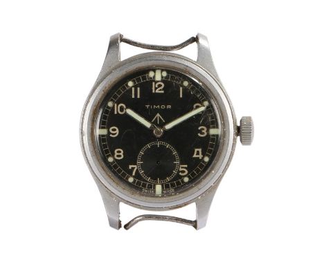 Timor WWW "Dirty Dozen" military wristwatch, the signed black dial with arabic numerals and subsidiary seconds dial, manual w
