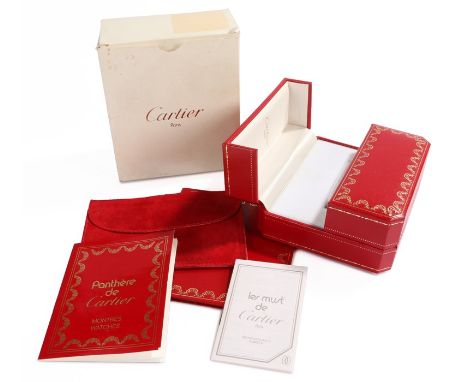 Cartier Panthere de Cartier red leather watch box, outer case, international service pouch and instruction manual holder