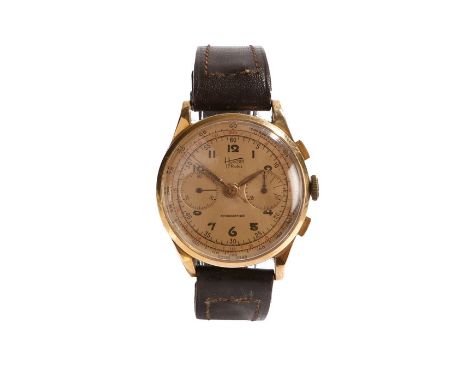 Horizon Antimagnetique 18 carat gold cased chronograph wristwatch, the signed gold coloured dial with Arabic numerals, two su