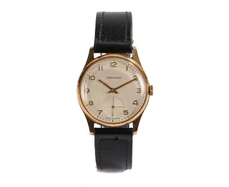 Garrard 9 carat gold gentleman's wristwatch, the signed white dial with Arabic numerals and subsidiary seconds dial, manual w