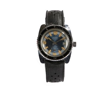 Verni Antichoc divers watch, the signed blue dial with Arabic and baton numerals, subsidiary seconds dial and date aperture a