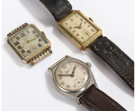 Three Art Deco style wristwatches to include an Everite King wristwatch and two others, manual wound (3)