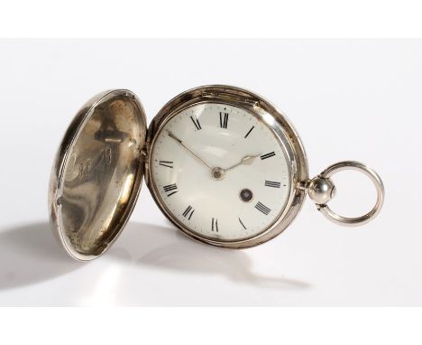 George IV silver hunter pocket watch by Jonothan Palmer of London, the case London 1829, maker William Webb, the case exterio