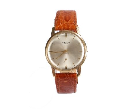 Oriosa 9 carat gold gentleman's wristwatch, the signed silver dial with baton numerals and subsidiary seconds dial, manual wo