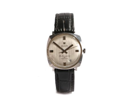 Damas 'The Damascene 21' stainless steel Inca block antimagnetic gentleman's wristwatch, the silver dial with baton numerals 