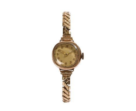 Ladies 9 carat gold wristwatch, the cream dial with Arabic numerals, manual wound, the case 25mm