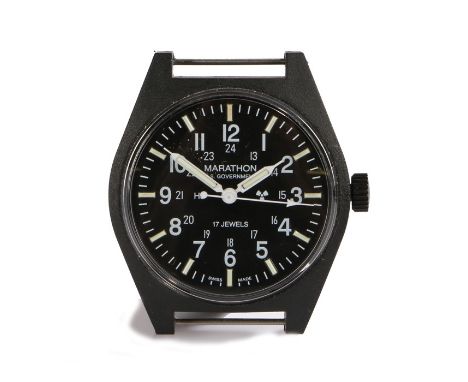 Marathon U.S. Government watch, the signed black dial with Arabic numerals, manual wound, in original box with new unopened s