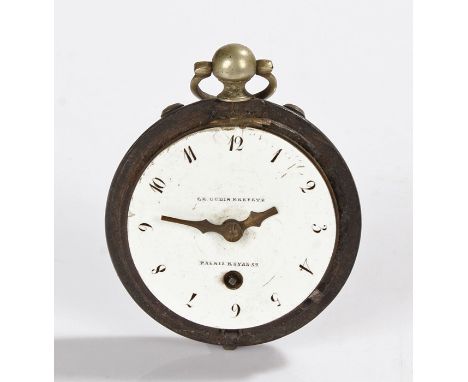 Open face pocket watch by Charles Oudin Paris, with bakelite outer case, the signed white enamel dial with Arabic numerals, t
