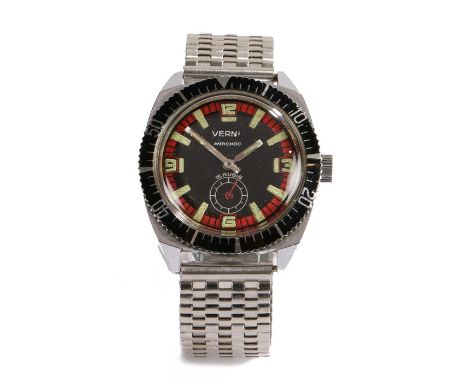 Verni Antichoc divers watch, the signed black and red dial with Arabic and baton numerals, subsidiary seconds dial, multi-dir