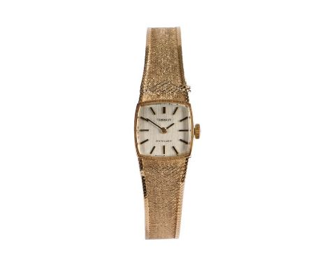 Tissot Stylist 9 carat gold ladies wristwatch, the signed silver dial with baton numerals, manual wound, the case 17mm wide, 