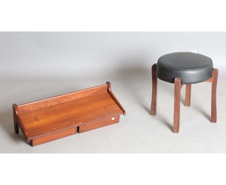 A mid-20th century Danish hardwood dressing table stool, height 43cm, width 43cm, together with a similar two-drawer wall she