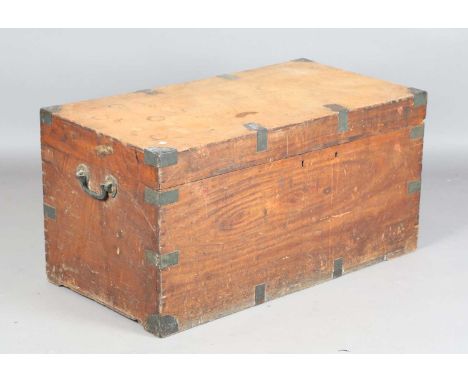 A 19th century camphor trunk with brass bound corners and handles, height 52cm, width 104cm, depth 54cm (faults).