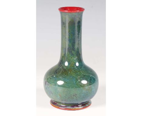 An early 20th century Bernard Moore flambé glazed vase, the body with a green/blue mottled glaze, painted maker's mark to bas