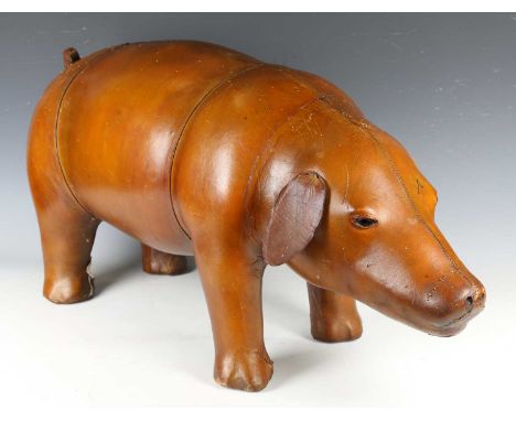 A late 20th century brown leather model of a pig, similar to those retailed by Liberty &amp; Co, length 82cm.