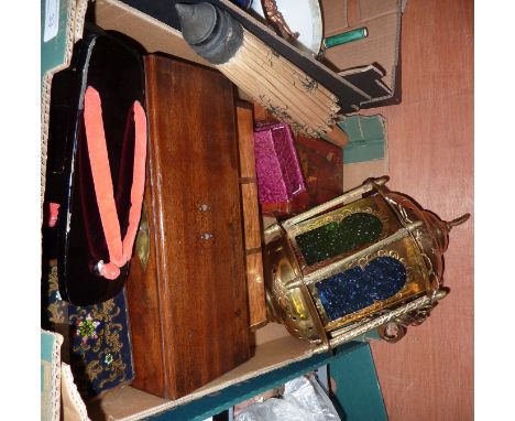 Selection of wooden boxes, novelty Japanese shoes, lantern etc