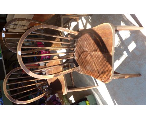 Set of 3 dark wood ercol hoop back dining chairs
