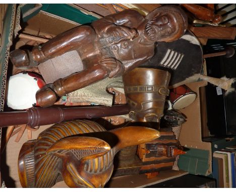 Wooden figurines, antlers, recorder, Egyptian figures etc