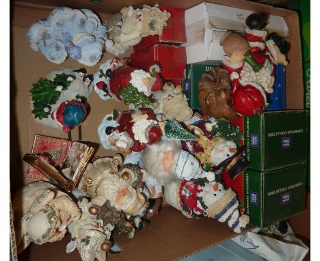 Box of assorted ceramic Christmas ornaments