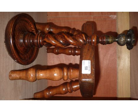 Small stool and wooden barley twist candlestick