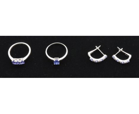 Sterling silver ring set with tanzanite (AA), size R and a half, 2.2g, another sterling silver ring set with tanzanite (AA), 