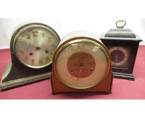 C20th Smith's 8 day walnut cased bracket clock, Smith's golden oak cased mantel clock and one other (3) 