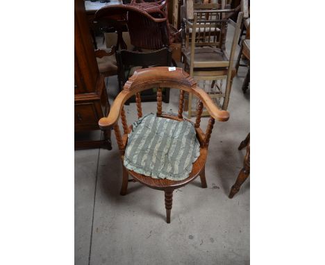 C19th/20th circular seated beach smokers type chair with bobbin turned supports and X shaped stretcher 
