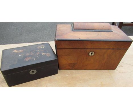 C19th mahogany rectangular tea caddy 25.5cm x 14cm x 16.5cm and Early C20th rectangular Chinese lacquered box (2) 