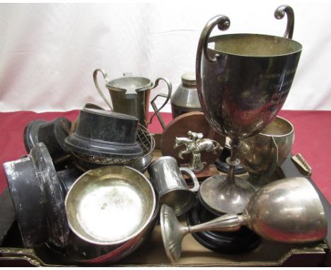 The Jodie Kidd Collection - collection of assorted silver plated and pewter and other trophy cups, rose bowls, trophies etc. 