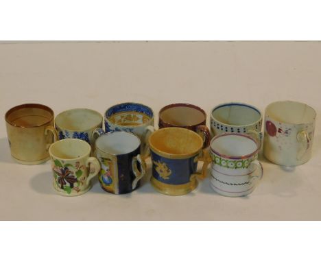 A collection of eleven porcelain hand painted antique coffee cups, all with various designs and some with gilding and maker's