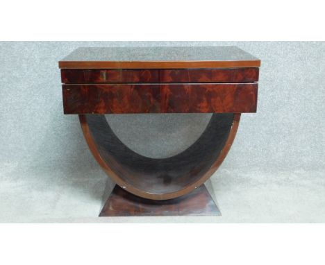 A vintage side table&nbsp;from the giorgio collection in high gloss flame mahogany, designer label to inside of drawer. H.73 