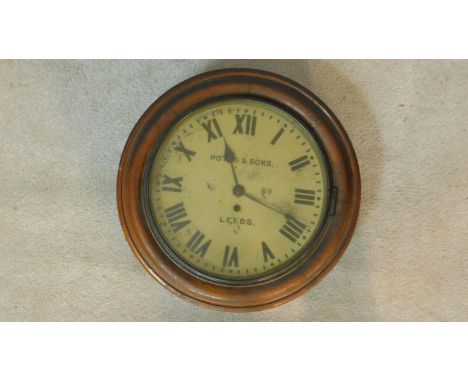 A 19th century mahogany cased wall clock, painted dial with Roman numerals marked Potts and Sons, Leeds. 42x42cm 
