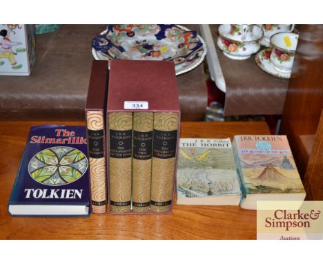 A Folio Society set of Tolkien's Lord of The Rings; a Folio Society edition of the Hobbit; and three other Tolkien books 