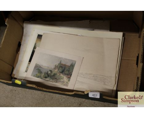 A box of various prints and watercolours 