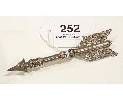 19th Century Ornate Silver Arrow Brooch.A good attractive unmarked hollow silver example now fitted with a stout pin, perhaps