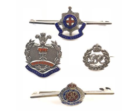 3 assorted silver and enamel Regimental Brooches and anotherRoyal Sussex Regiment and GvR Royal Engineers bar brooches ... Mi