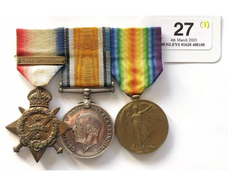 WW1 1st Bn Devonshire Regiment October 1914 Casualty Group of Three Medals.Awarded to “7125 PTE T. DRISCOLL DEVON R”. Compris
