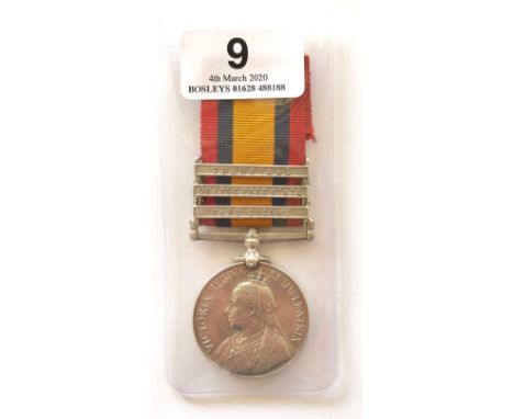 Boer War Somerset Light Infantry Queen’s South Africa Medal.Awarded to “5367 CPL C. JIMBY SOMERSET LT INTY”. Bearing three cl