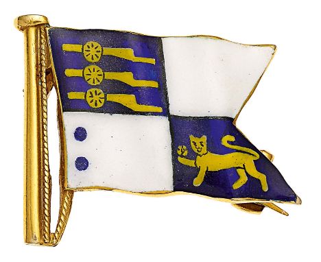 Royal Engineer Yacht Club rear -commadore’s gold and enamel swallow-tailed burgee brooch.A fine 9ct gold example by JWB, hall