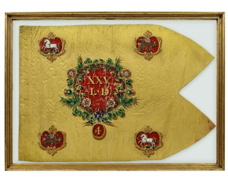 4th Squadron, 25th Light Dragoon George III Guidon circa 1814-16.A good double-sided yellow silk example. Painted in polychro
