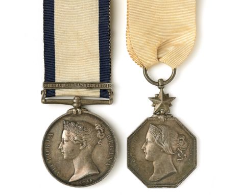 Officer’s Naval General Service Medal 1793-1840, clasp “Northumberland 22 May 1812” &amp; Arctic Medal Pair.A rare combinatio