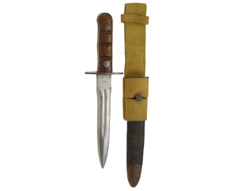 WW2 Indian Paratrooper Combat KnifeA scarce example with double edged blade with short central fuller and square shank forte,