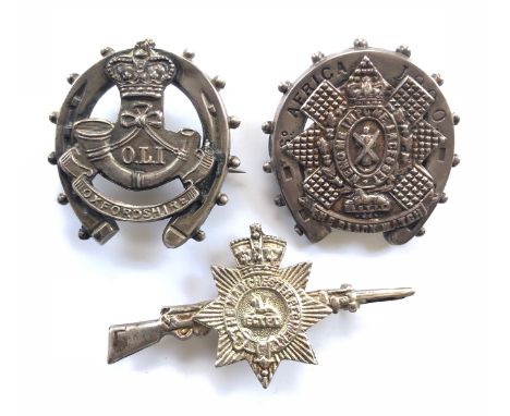 Boer War / Pre WW1 Black Watch &amp; Durham Light Infantry Silver Regimental Sweetheart Brooches.Two hollow silver horseshoe 