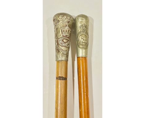 South Staffordshire Regiment Victorian / Edwardian Swagger Stick.This example with a nickel top embossed with floral decorati