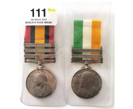 Boer War East Lancashire Regiment Pair of Medals.Awarded to “4312 PTE R KING E. LANC REGT”. Comprising: Queen’s South Africa 