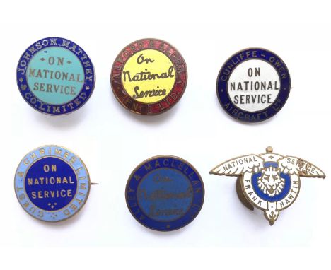 WW2 Home Front Factory “On National Service” Lapel Badges.An interesting selection representing: Johnson Matthey &amp; Co Lim