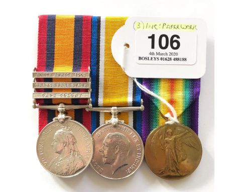 Boer War / WW1 Scots Guards Group of Three Medals.Awarded to Private Robert Bolton. Comprising: Queen’s South Africa Medal, t