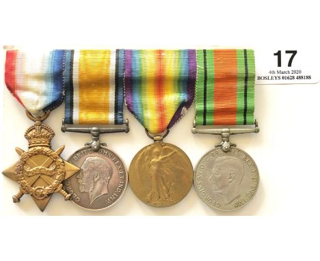 WW1 15th London Civil Service Rifles Group of Four Medals.Awarded to “1561 PTE W J. MORGAN 15-LOND R”. Comprising: 1914/15 St